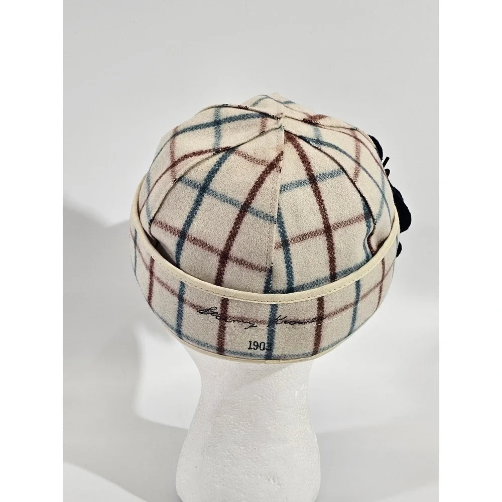 Stormy Kromer Petal Pusher Cap Cream Plaid Wool Blend Hat with Flower Size 6 7/8